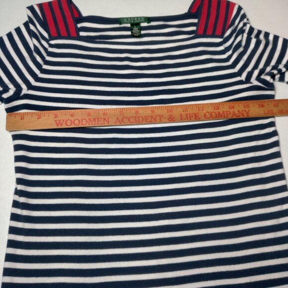Lauren Ralph Lauren Shirt Women L Blue White Nautical Sailor Striped Gold Button - Picture 4 of 15